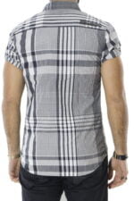 CAMICIA MEZZA MANICA COTONE  A QUADRI BICOLOR NERO GRIGIO