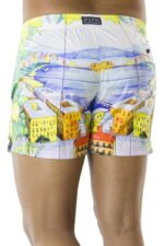 Costume da mare uomo modello shorts fantasia paesaggio napoli in nylon con elastico in vita slim fit made in italy