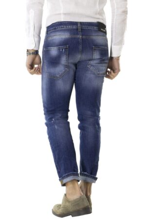 Jeans strappati uomo skinny estivo casual leggermente elastico modello willy 5 tasche con toppe rotture e chiusura con bottone