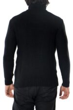 Maglione uomo lana grossa intrecciata stretta collo alto slim fit elastica nero blu panna s m l xl made in italy