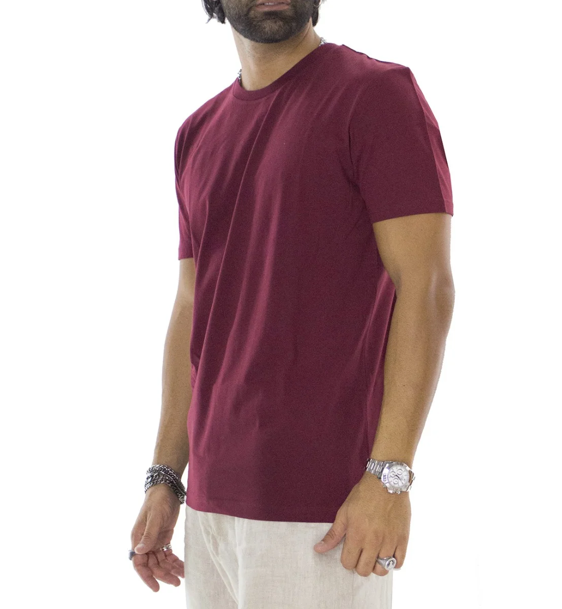 T-shirt da uomo Nero in cotone 100% Filo di scozia slim fit tinta unita  Made In Italy - Carillo Moda