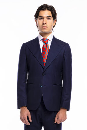 Giacca uomo monopetto Navy blu fresco lana super 140's Holland & Sherry Rever a lancia