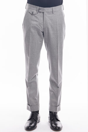 Pantalone uomo grigio chiaro in lana 100% Vitale Barberis Canonico tasca america risvolto 5cm